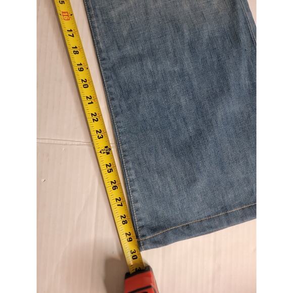 7 Seven For All Mankind Dojo Flare Jeans 32 X 30 White Embroidery Y2K 90s USA - Picture 12 of 15